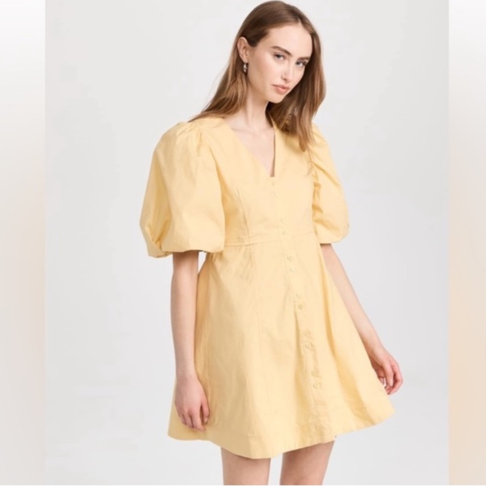 English Factory Pale Yellow Puff-Sleeve Mini Dress